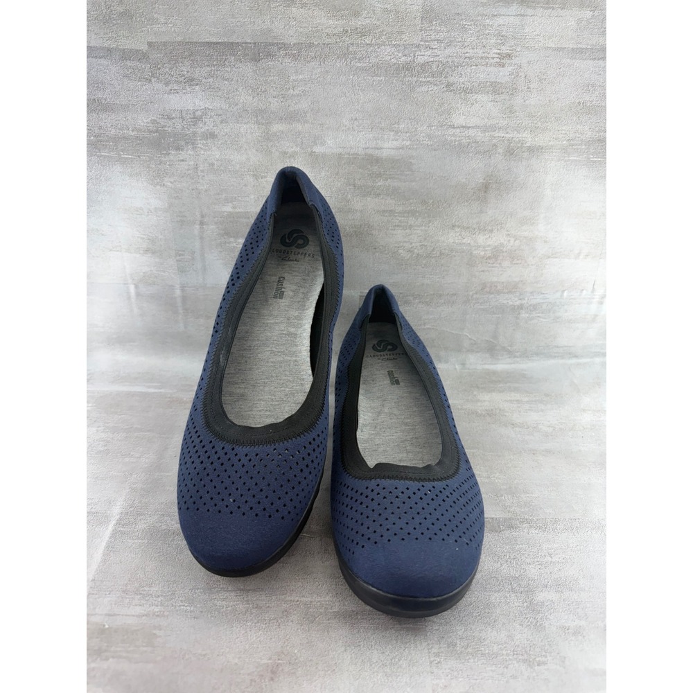 Clarks Cloudsteppers Women Navy Blue Perforated Wedge Pumps Sz 8.5W 261320375060